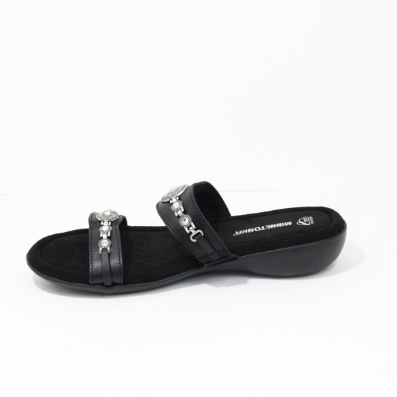 Minnetonka Sandals NEW sz 11 Women Black Leather Slide Western Shoes - Picture 6 of 7